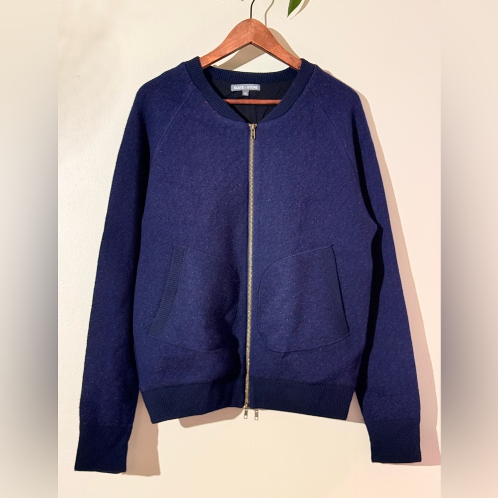 SLATE &STONE speckled Wool/ Cashmere blend Navy coat zip jacket Medium‎